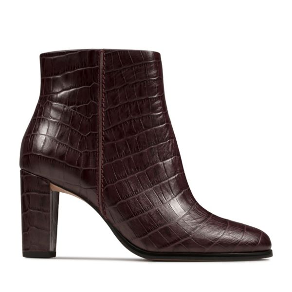 Clarks Womens Kaylin Fern Ankle Boots Burgundy | UK-7291536 - Click Image to Close